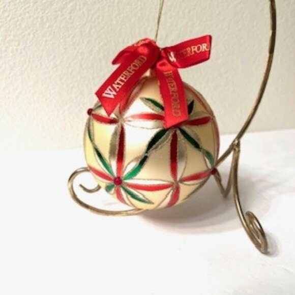 Waterford Holiday Christmas Ball, Red, Green, Gold  Ornament ( Vtg ) - Picture 1 of 5